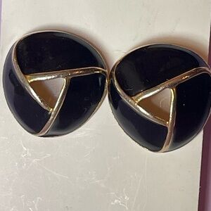 3/$10 Gold-Trim Black Enamel Clip Earrings - Women Jewelry